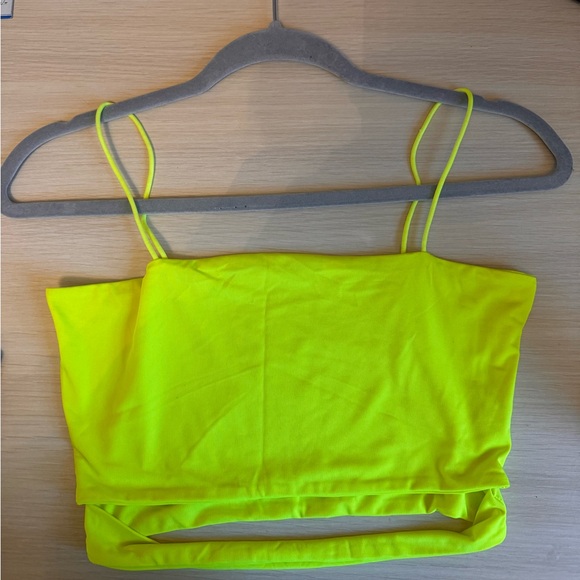 Neon green tank top with spaghetti straps and slit - Picture 1 of 1